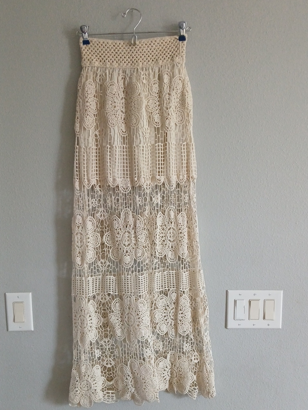 Fashion On Earth Small Cream Crochet Maxi Skirt Bboho